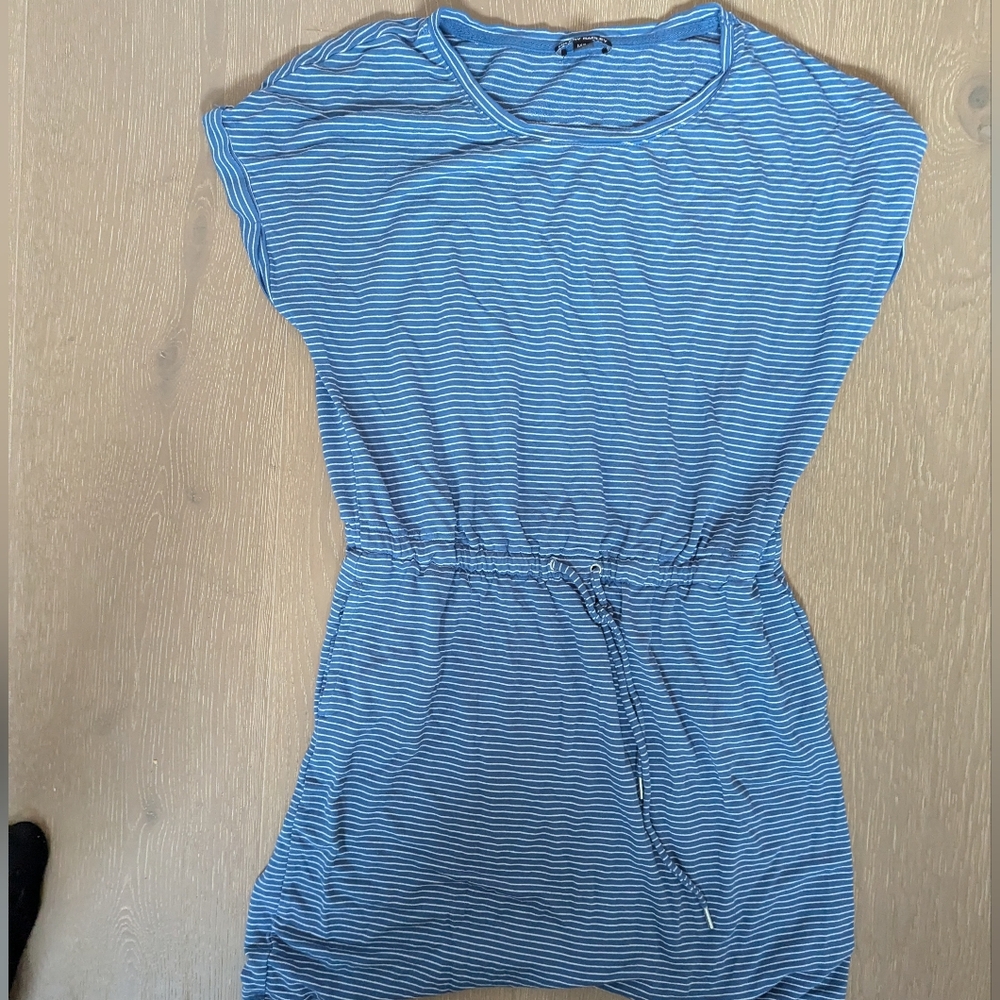 Hillary Radley Size Medium Blue and White Striped Drawstring Dress
